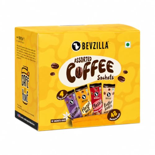Image of Bevzilla 200g Classic Strong Instant Coffee Powder + 48 Assorted (4 Flavours) Instant Coffee Powder Sachets| Arabica Beans|Best For Espresso, Latte, Cappuccino|Enjoy Hot & Cold