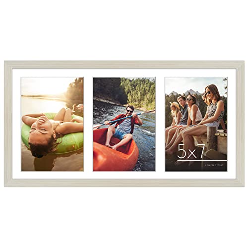 Americanflat 5x7 Picture Frame Collage with Shatter-Resistant Glass - Fits Three 5x7 Photos or Use as One 8x16 Frame - Signature Collection - Collage Frames for Tabletop and Wall Display - Light Wood