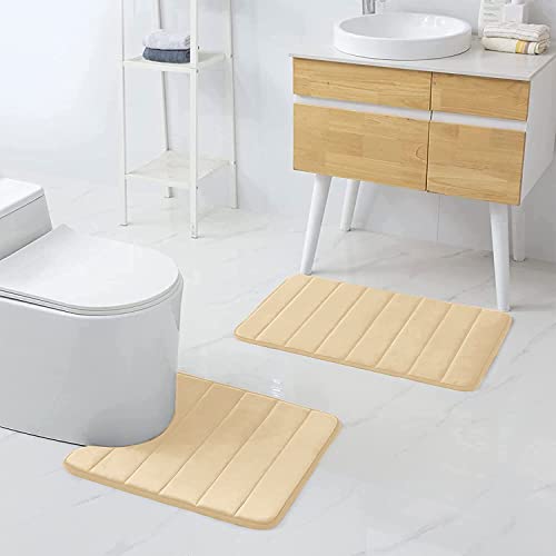 Image of Buganda Memory Foam Contour Toilet Bath Rug, U-Shaped Non Slip Absorbent Thick Soft Washable Bathroom Rugs, Floor Carpet Bath Mat for Bathroom Sink Toilet (20 inch x 24 inch, Beige)