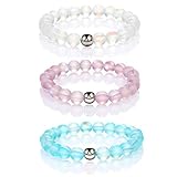 The Woo's 3 Pcs Round Mystic Mermaid Glass Beaded Stretch Bracelet Handmade 8mm Matte Beads Elastic