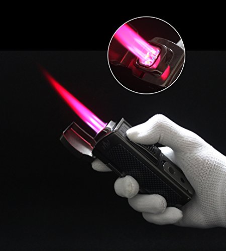 HUOWA Quadruple Jet Torch Lighter, Strong 4 Red Flame Butane Refillable Cigarette Lighter with Cigar Cutter and Double Cigar Punch