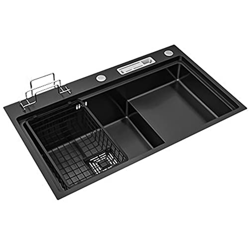 HYJAUSXB Lavavajillas de un Solo tazón, Acero Inoxidable, con escalón, para encimera de Estilo rústico, con Montaje Superior o Inferior (Color: Negro, tamaño: 80 x 50 x 23 cm)