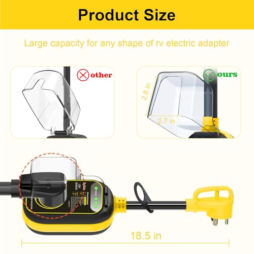 Image of EyGde 30 Amp to 50 Amp RV Adapter with Surge Protector, Waterproof 4500J RV Circuit Analyzer Voltage Protector for Camper Travel Trailer - Easy to Use Handle, Adapter Plug TT-30P to 14-50R