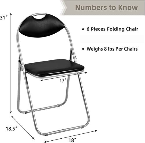 Giantex 6 Pack Steel Folding Chairs Set With Padded Seats And Carrying Handle For Desks Home Office Waiting Room Guest Reception Party Poker Stackable Conference Chairs, Black #TOP2