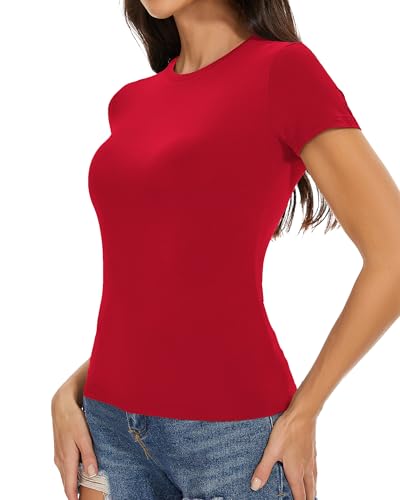 Image of Womens Basic Tees Summer Short Sleeve Shirts Slim Fit Tight T Shirt Going Out Tops Trendy 2026