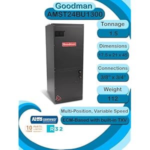 Goodman 2 TON 15.2 SEER2 Multi-Position R-32 Heat Pump System with air handler (GLZS4MA2410 condenser and AMST24BU1300 air handler) Goodman 2 TON 152 SEER2 Multi Position R 32 Heat Pump System with air handler GLZS4MA2410 condenser and AMST24BU1300 air handler