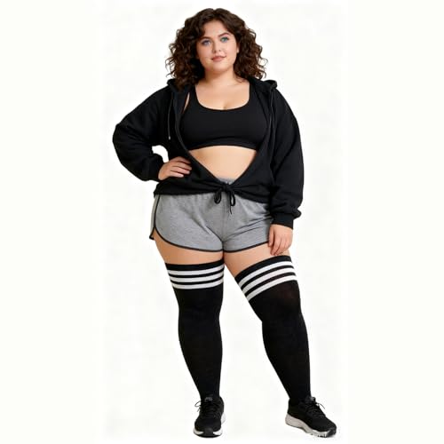 Image of YELAIVP Plus Size Thigh High Socks Extra Large Stripe Over Knee High Stockings for Women