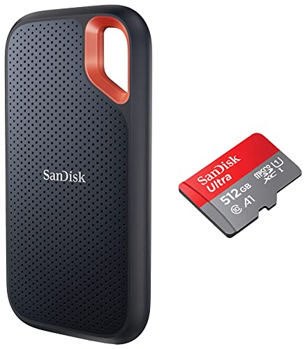 Image of SanDisk 1TB Extreme Portable SSD 1050MB /s R, 1000MB /s W,Upto 2 Meter Drop Protection & TypeC Smartphone Compatible, 5Y Warranty, External SSD & Ultra microSD UHS-I Card 512GB, 120MB /s R