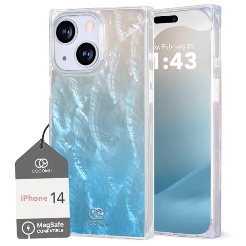 Image of COCOMII Rectangle for iPhone 14 /13 Case, Turq Real Mother of Pearl