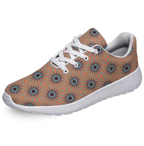 Women Men Ethnic Floral Prints Shoes Slip On Running Shoes Athletic Tennis Sneakers White Size 4