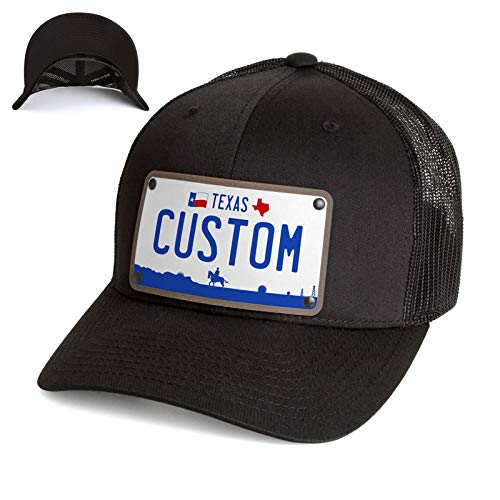 Custom Texas 2000 License Plate Snapback Trucker Hat Printed on Leather Patch.Texas 2000