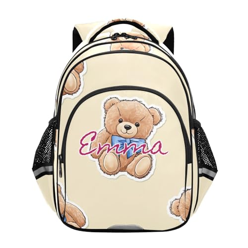 Sac à dos personnalisé pour enfants de 6 à 12 ans, style traditionnel et motif ours beige 15"