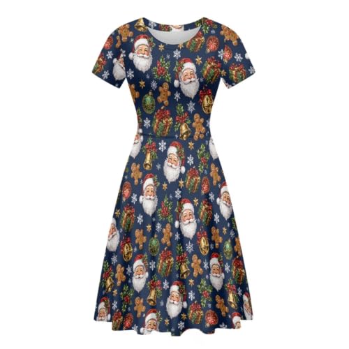 Image of Forchrinse Summer Dresses for Women Crew Neck Short Sleeve Midi Dress Casual Beach Vacation Sundress