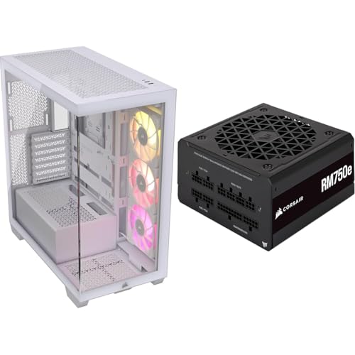 Image of CORSAIR iCUE Link 3500X RGB Mid-Tower ATX PC Case + CORSAIR RM750e Fully Modular ATX Power Supply - White