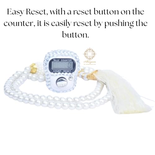 Image of 99 Bead Prayer Counter with Golden and Pearl Accents - Classic Islamic Prayer Beads, Includes Battery, Perfect for Daily Use or Gift(Random Colour)