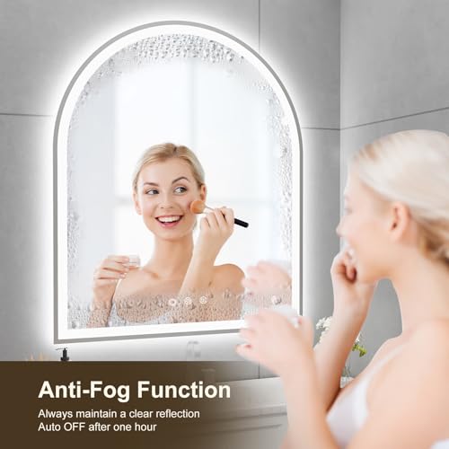Image of Arched LED Mirror for Bathroom 30 inchx36 inch, Silver LED Bathroom Mirror with Lights-Fogless, Dimmable, 3 Color Changing, Touch Sensor