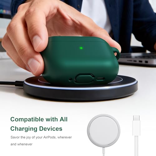 Image of R-fun for AirPods Pro 3 Case (2025), Soft Silicone Protective Case Cover Compatible with Apple AirPods Pro 3rd Generation (USB-C Cable) for Women Men with Cleaning Kit and Keychain, Black Green