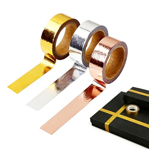 6 Rouleaux Ruban Adhésif Décoratif En Feuille Washi Tape 15 mm x 5 m Or Argent Or Rose Pour Scrapbooking, Emballage Cadeau Et Artisanat DIY Avec Finition...