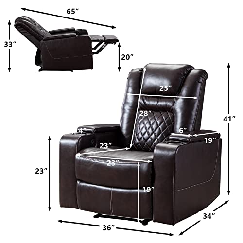 Canmov Electric Power Recliner Chair With Usb Ports And Cup Holders, Breathable Leather Home Theater Seating With Hidden Arm Storage (Brown) #TOP1