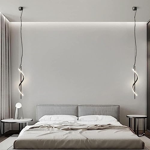 Lustre moderne noir pour escalier et chambre LED - 7