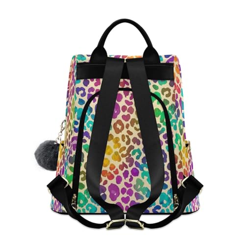 Sac à dos antivol léopard arc-en-ciel avec pompon pour femme - 2