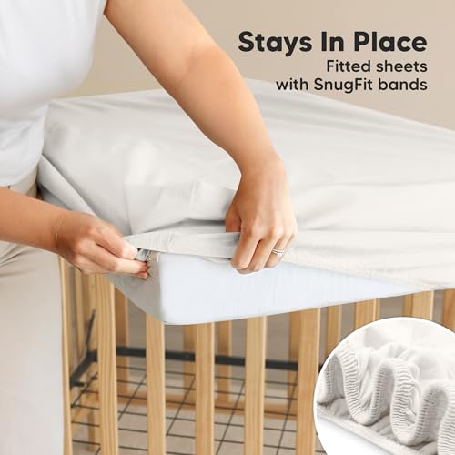 Image of 2-Pack Waterproof Crib Sheets for Boys, Girls, 52x28 Fitted (Soft White) | Organic Cotton Baby Crib Sheets, Toddler Mattress Protector Cover, Washable, Soft & Durable Baby Bedding Essentials