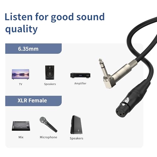 Right Angle 6.35mm TRS to XLR Female,(1.5FT 2Pack) Right Angle 1/4\" TRS to XLR 3Pin Female,for Speakers, Stage, DJ and More