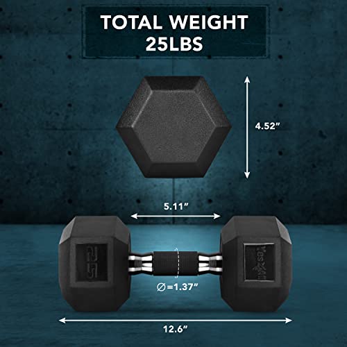 Yes4All Hex Dumbbell Rubber Grip - Premium Heavy Weight Dumbbell - 25Lbs #TOP2
