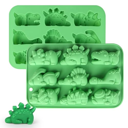Hewomate Molde de silicona de dinosaurio, 2 moldes de dinosaurio, bonito molde de dinosaurio para lindos crayones de dinosaurio, jabones pequeños, decoraciones de pastel de chocolate, postre,