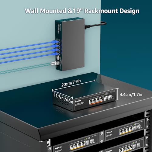 Image of YuanLey 6 Port 2.5G PoE Switch Unmanaged, 4 x 2.5G Base-T PoE Ports, 2 x 10G SFP, IEEE802.3af /at, 78W, Compatible with 100 /1000 /2500Mbps, Metal Fanless, Desktop /Wall Mount 2.5Gbe Network Switch