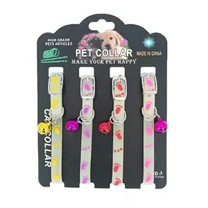 Petlicious & More Cat Kitten Reflective Adjustable Collar Safety Buckle with Bells Cat Radium Adjustable Collar with Bell for Puppy/Kitten (Color May Vary) Pack of Four