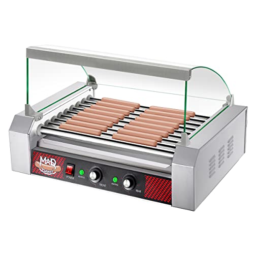Image of Great Northern Popcorn 9 Roller Hot Dog Machine with Tempered Glass Cover - Countertop Hot Dog Roller Makes Up to 24 Hotdogs, Brats, or Sausages