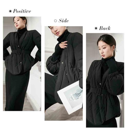 Women's Winter Long Sleeve Waist Cinched Jacket V-Neck Baggy Short Coats with Pockets4