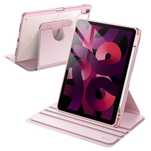 JETech Rotating Case ONLY for iPad Air 11-Inch M4/M3/M2 (2026/2025/2024), iPad Air 5/4 (2022/2020 5th/4th Generation 10.9-Inch), 360 Degree Rotation Protective Stand Cover Clear Back (Pink)