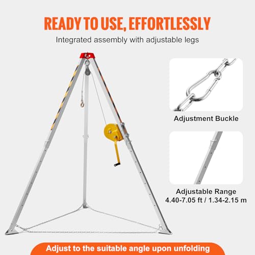 Image of VEVOR Confined Space Tripod Kit, 1800 lbs Winch, Confined Space Tripod 7' Legs and 98' Cable, Confined Space Rescue Tripod 32.8' Fall Protection, Harness, Storage Bag for Traditional Confined Spaces