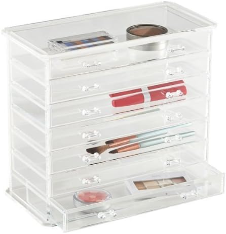 Palamo Clear Acrylic Jewelry Organizer and Makeup Organizer Cosmetic Organizer and Large 7 Drawer Jewelry Chest or Makeup Storage Ideas Case Lipstick Liner Brush Holder Make up Boxes