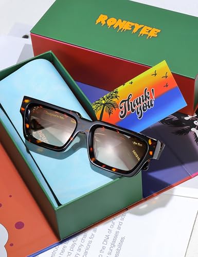 Image of Roneyee Rectangle Sunglasses Men Women Trendy Retro Sunglass UV Protection Fashion Acetate Stylish Square
