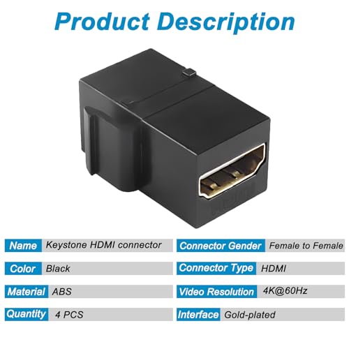 XMSJSIY HDMI Keystone Coupler Female to Female Wall Outlet Jack Adapter High-Speed 4K Insert for Standard Keystone Wall Plates - Image 4