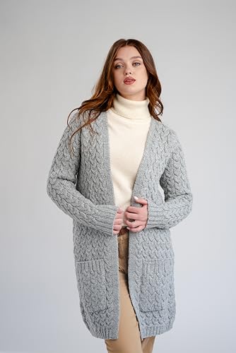 Image of SAOL Aran Coat for Women - Irish Open Front Fisherman Cardigan with Pockets - Merino Wool Made in Ireland