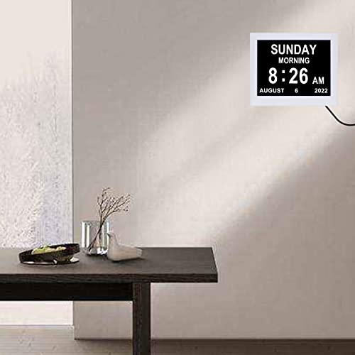 Day Date Time Clock For Seniors Elderly Digital Calendar Dementia Impaired Vision Memory Loss Clock With 3 Medication Reminders + 5 Custom Reminders(White,8-Inch) #TOP6