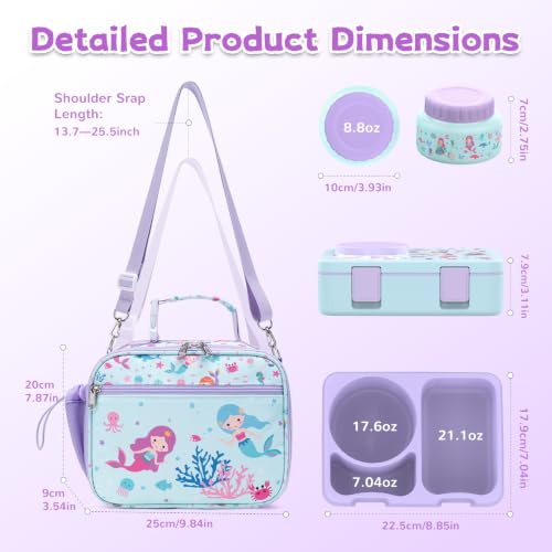 Image of Bento Box for Kids, Leakproof Kids Lunch Box with 8.5OZ Thermo Food Jar & Lunch Bag, 3-4 Compartments Toddler Insulated Lunch Box for Girls, BPA Free Lunch Containers for School Daycare