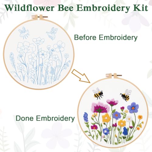 Image of Louise Maelys Embroidery Kit for Beginners, Wildflower Bee Embroidery Kit