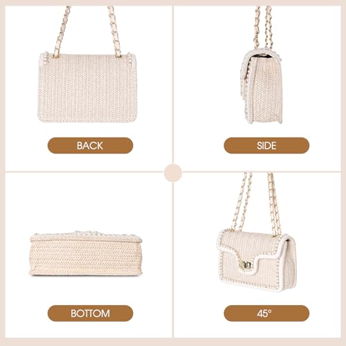 Image of Straw Crossbody Bags for Women, Summer Fashion Straw Purses and Handbags Shoulder Raffia Clutch Bag with Pearls