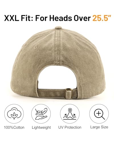 Image of XXL Baseball Cap For Big Heads, Soft Crown Washed Dad Hat, Oversized Denim Cap For Men Women Golf, Travel, Daily Wear