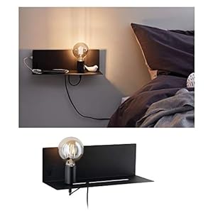 Paulmann 78920 Applique Devara avec étagère max. 40 watts Lampe de lecture murale Noir Liseuse Métal, lampe murale E27