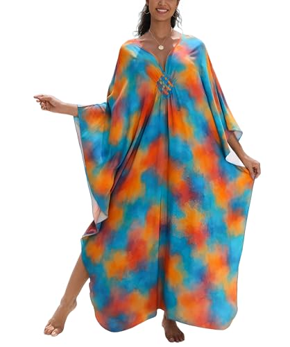 Image of KEYLORTING Plus Size Kaftan Dress Women, African Moo Moo Print Caftan, Batwing Dress, Beach Cover Up for Party and Loungewear