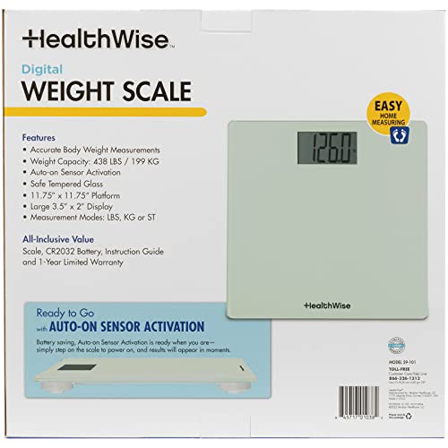 Healthwise Digital Weight Scale | 438 Lbs / 199 Kg Capacity | Tempered Glass Auto-On | Quick, Accurate Body Weight Measurements | Measurement Modes: Lbs, Kg Or St #TOP2
