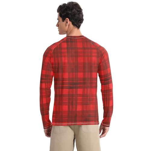 Stripe Plaid Men's Swim Shirts UPF 50+ Comfortable Loose Mens Sun Protection Long Sleeve Beach2