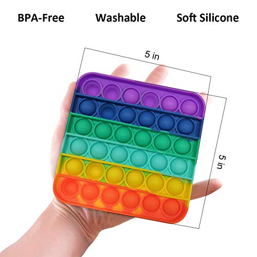 Push Bubbles Pop Fidget Sensory Toy,a Loud Side and a Quiet Side to Pop,Autism ADHD Special Needs Stress Reliever Silicone Squeeze Toy, a Great Way to Relax and Keep Busy for Kids and Adults - Rainbow