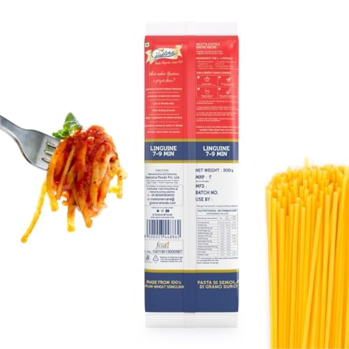 Image of Durum Wheat Semolina Vegetarian Fibre Rich Linguine I Protein and Fiber Rich Vegetarian Long Pasta - 500 gm